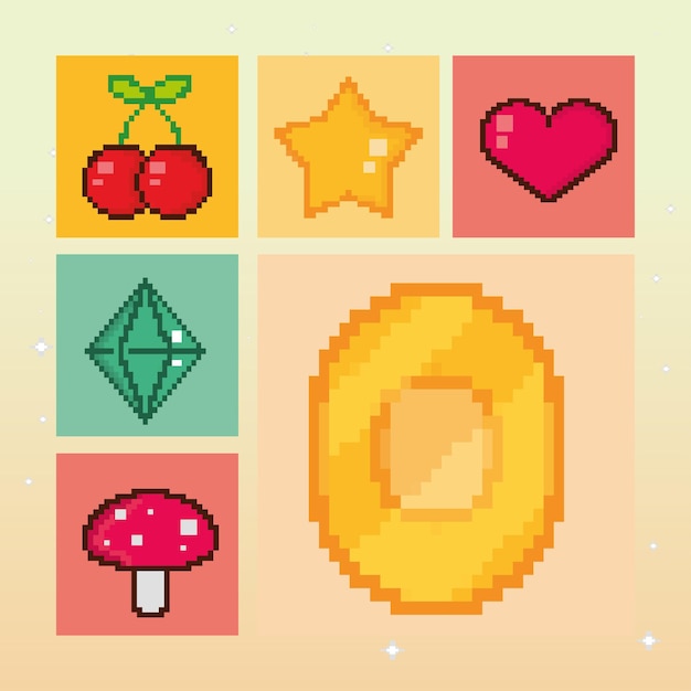 Vector icons pixel video game