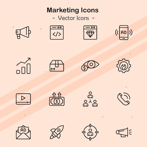 icons representing themes related to marketing and advertising