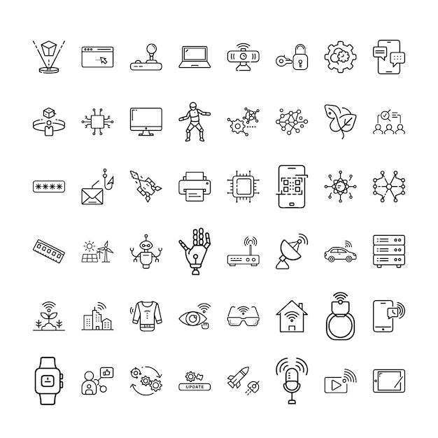 現代のデジタル技術とIoTの様々な側面を表すアイコン