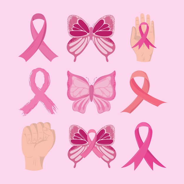 Icons set breast cancer