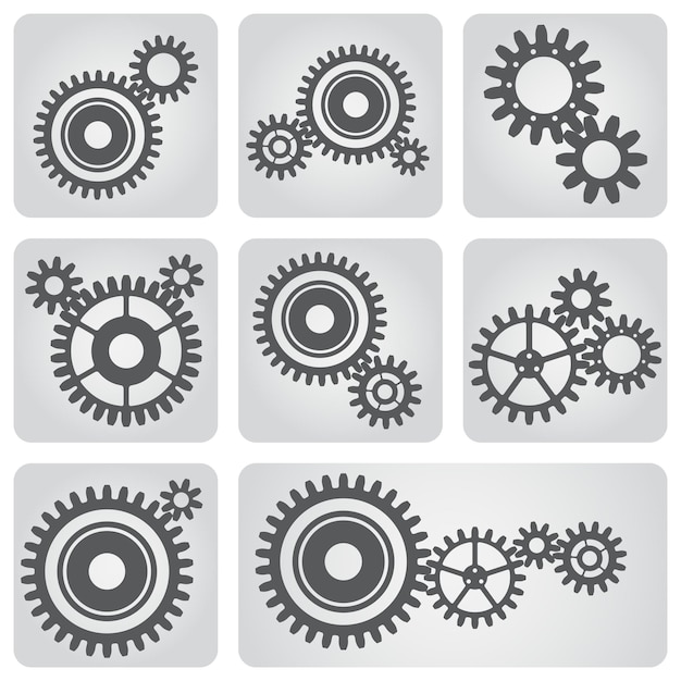 Icons set of gear wheels