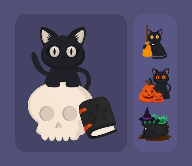 Icons set halloween cat