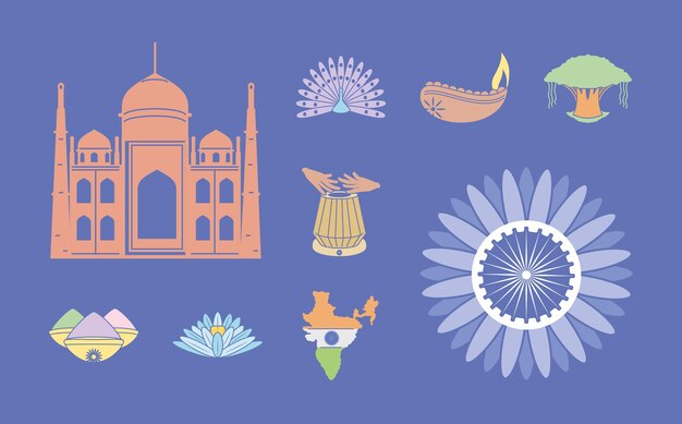Vector icons set of india