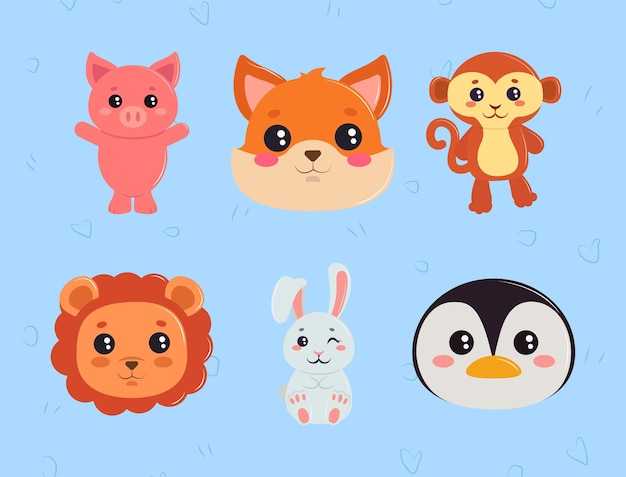 Set di icone animali kawaii