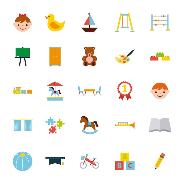 Icons set kinder garten