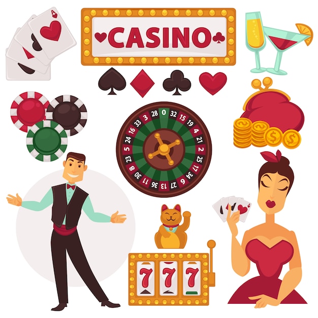 Vector icons set play in casino.