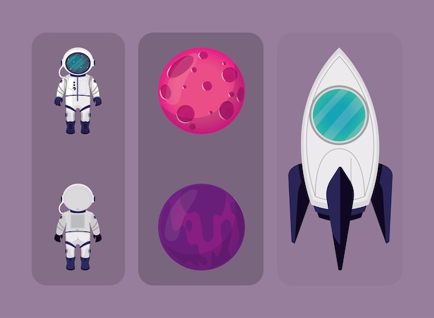 Vector icons set space explore concept