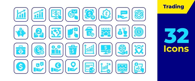 Icons set trading blue