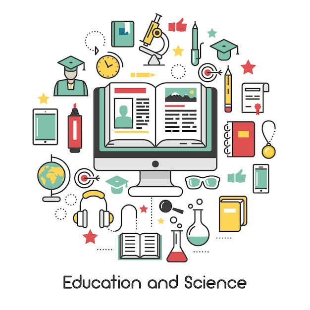 Icons Set with Computer Microscope