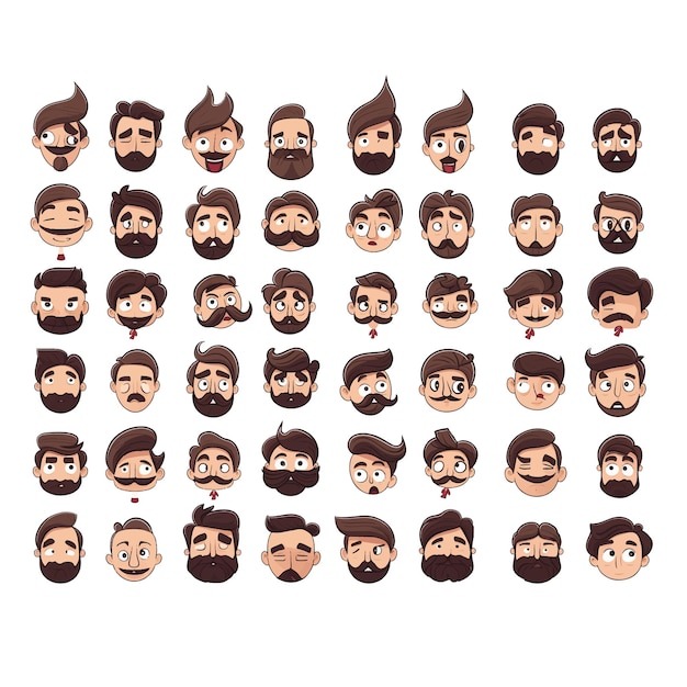 Icons sheet of boy with mustache and beard wiharious expression