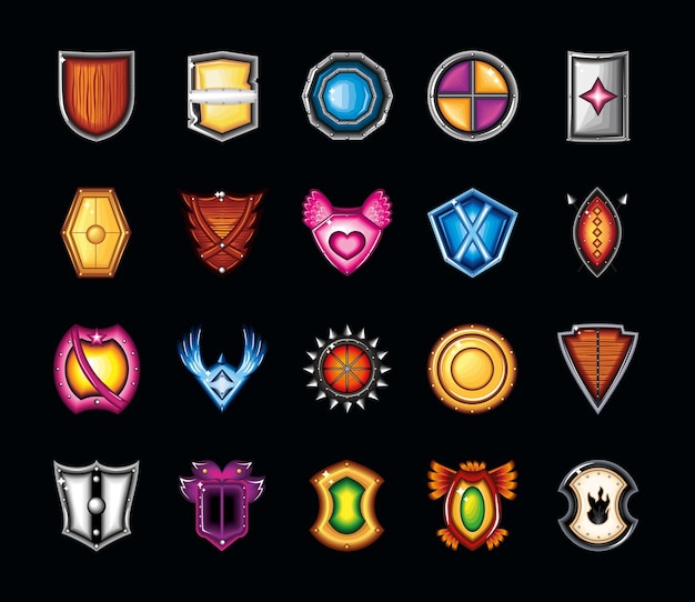 Vector icons shield fantasy black brackground