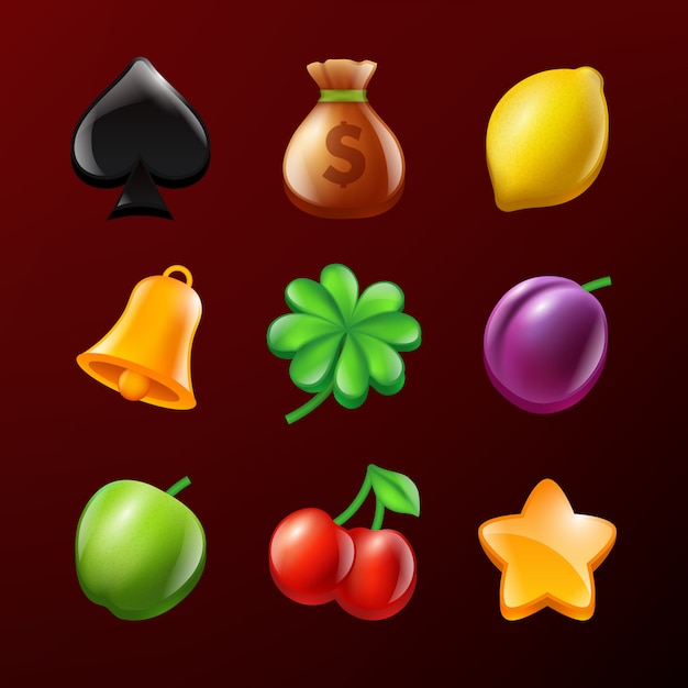 Icons of slot machine. set of vector realistic pictures