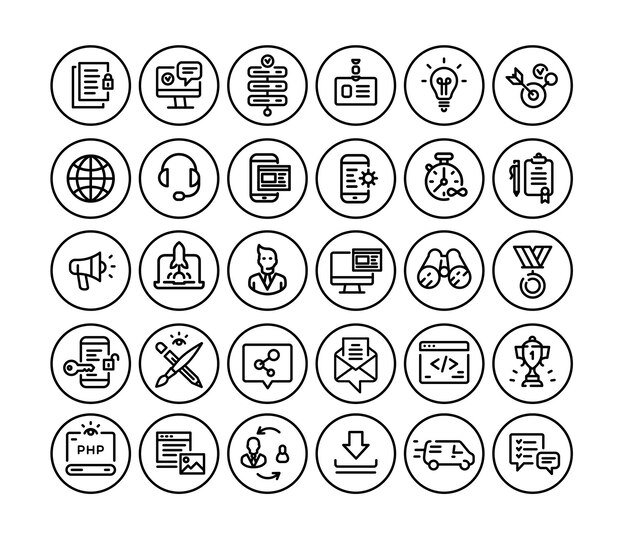 Icons on the subject of computer technology communication and marketing