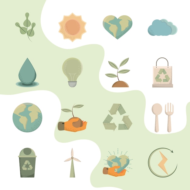 Vector icons sustainable and environmentally