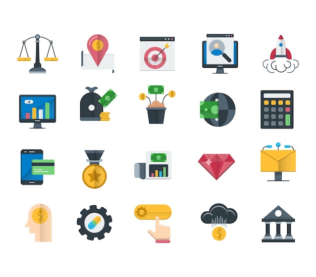Icons for a web page that includes a money bag, money, money, and a money bag.