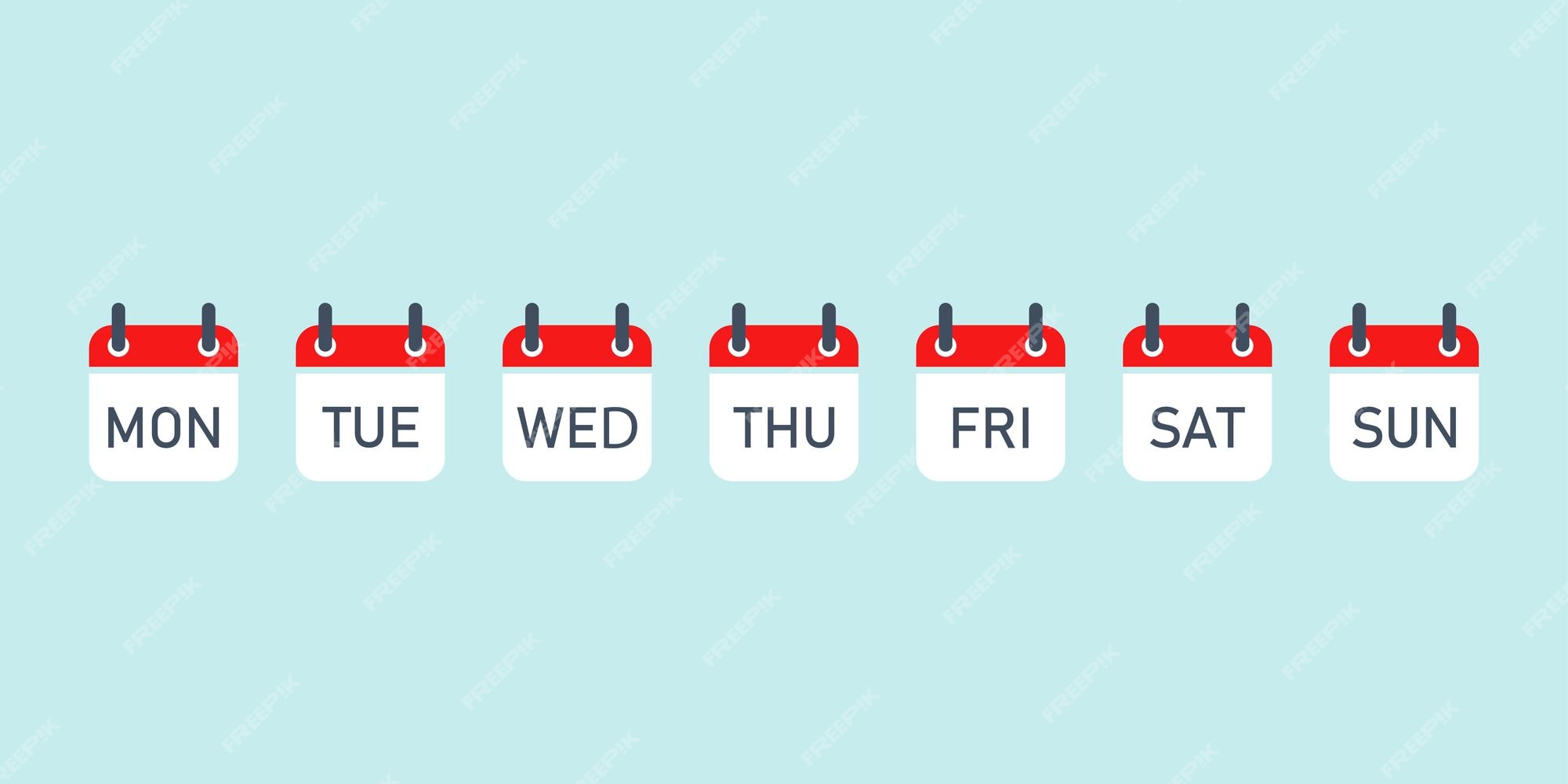 Calendar icons with days of the week. Monday, tuesday, wednesday, thursday,  friday, saturday, sunday. Date days to-do list. 20628053 Vector Art at  Vecteezy