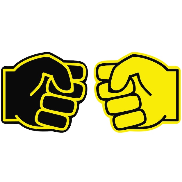 Vector icons with handsa yellow fist with a black outline