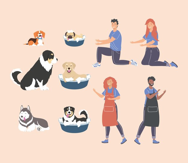 Vector icons with people and dogs