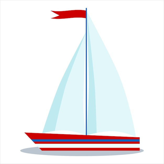 Vector icoon van blauwe en rode zeilboot met twee zeilen geïsoleerd op een witte achtergrond