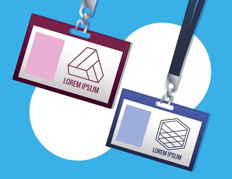 Vector id badge hanging  branding in blue background  illustration 