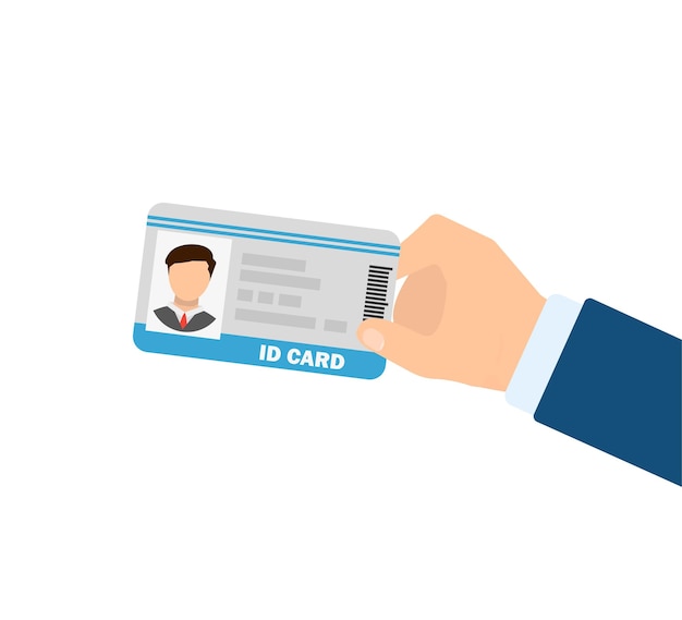 id card in man hand in flat style