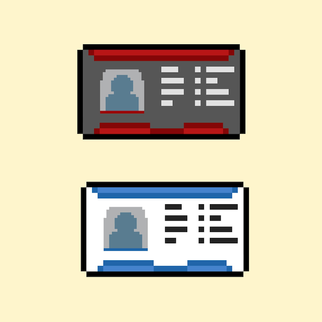 id card set with pixel art style