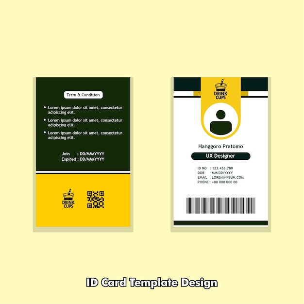 평면 디자인의 회사 ID 카드 템플릿 이름 개념