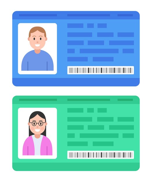 Vector id-kaart of auto rijbewijs met man en vrouw foto vector