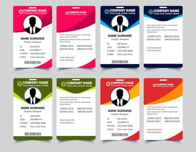 ID-kaart ontwerp bundel school Medewerker ID-kaart ontwerpsjabloon Uniek corporate ID-kaart ontwerp