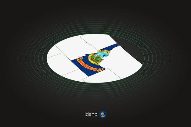 Idaho map in dark color oval map with neighboring US states