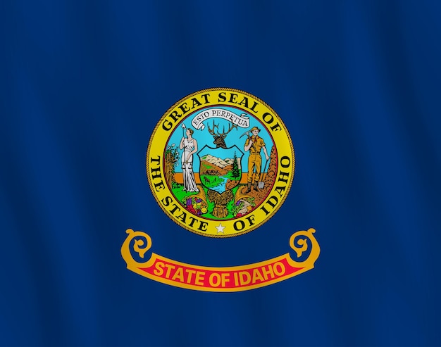 Idaho US state flag with waving effect, official proportion.