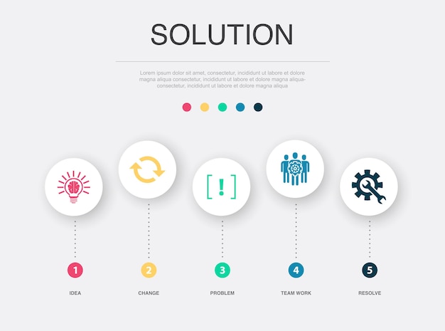 아이디어 변경 문제 팀 작업 해결 아이콘 Infographic 디자인 템플릿 5단계로 창의적인 개념