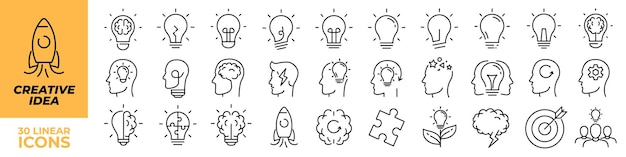Икона идеи Икона творческой идеи Набор творческих идей Линейный стиль