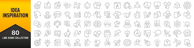 Idea and inspiration line icons collection Big UI icon set in a flat design Thin outline icons pack Vector illustration EPS10