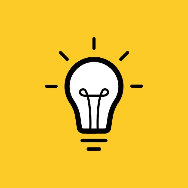 Vettore design dell'etichetta idea con lampadina e raggi isolati su sfondo giallo logo design illustrazione vettoriale