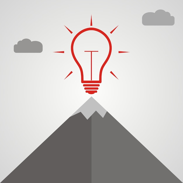 Vector idea light bulb at the top of a mountain