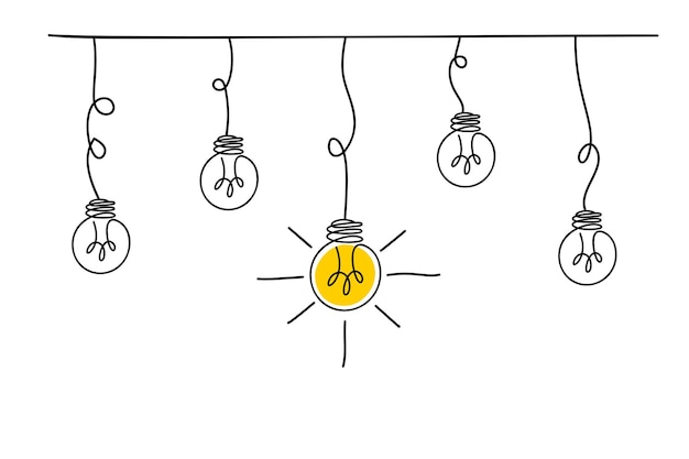 Idea lightbulb continuous line drawing on white background vector illustration