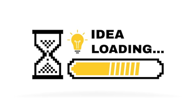 Idea loading concept with light bulb hourglass and loading bar Big idea innovation and creativity Vector illustration