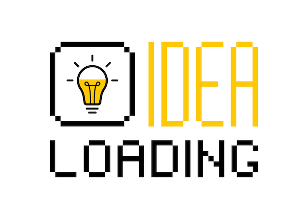 Idea loading concept with light bulb and loading bar big idea innovation and creativity pixel style graphic design vector illustration