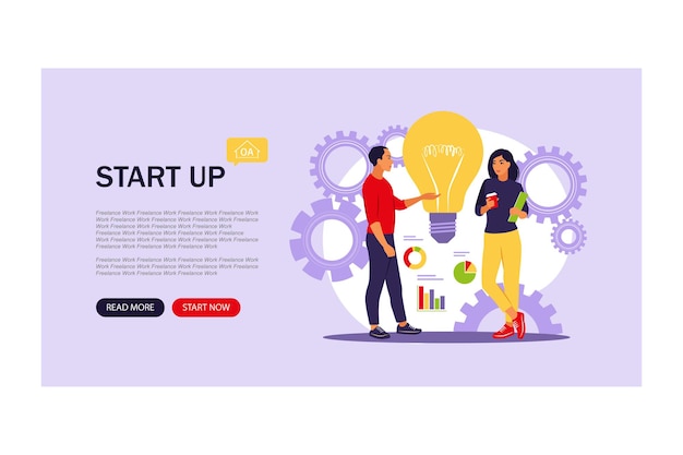 Vector idea, start up launching, business success, brainstorm concept. website landing web page template.vector illustration. flat.