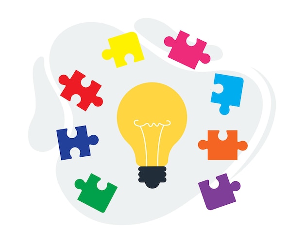 idea and teamwork business concept light bulb and jigsaw puzzles on white background