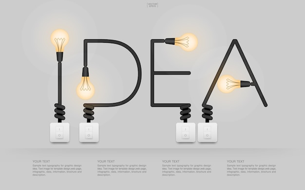 Idea word with illuminated light bulb and switches 