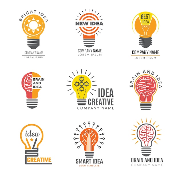 Ideas bulb logotypes. colorful creative lamp shape smart symbols powerful  logotypes.