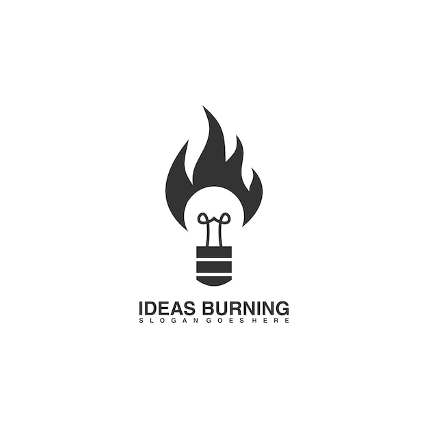 Idee che bruciano il design del logo vettoriale del fuoco della lampadina