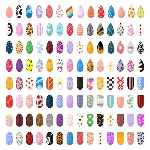Vettore idei di design delle unghie arte colorata brillante manicure set colorato lucido collezione di lucidatura decorativa