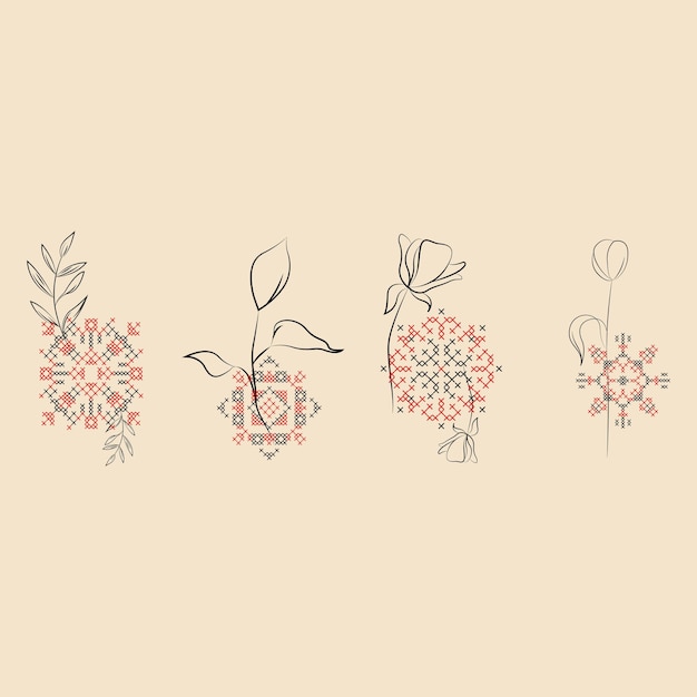 Vector ideas for a tattoo with elements of the ukrainian ornament set