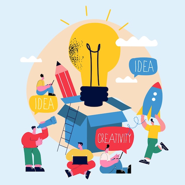 Idee buiten de gebaande paden denken inhoudsontwikkeling brainstormen creativiteit project