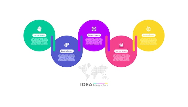 Idee zakelijke infographic sjabloon cirkel kleurrijk met vijf stappen