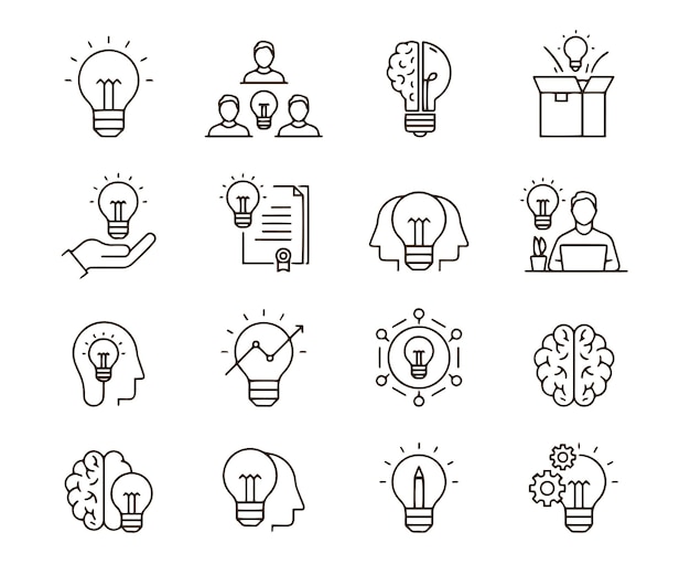 Idees Line Icon Set Inspiratie Brainstorming Creativiteit Oplossingen Verbeelding