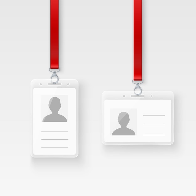 Identification personal plastic id card. empty id badge  with clasp and lanyard.  illustration  on transparent background